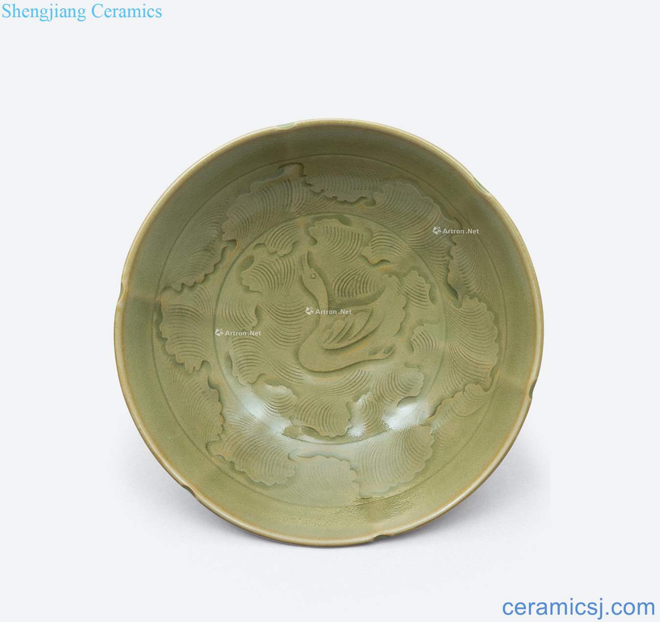gold Yao state green glazed carved the spring river duck tray