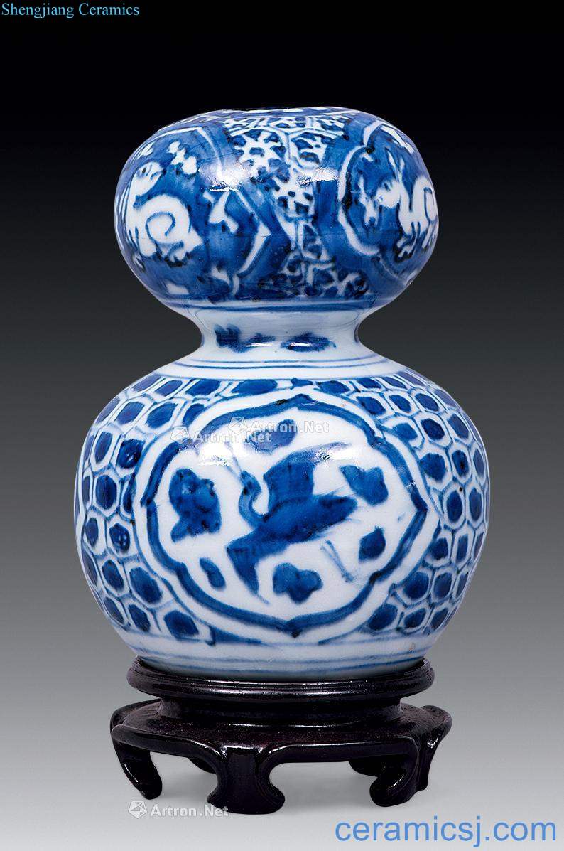 Ming wanli Blue and white painting rabbit gourd bottle (even the wood)