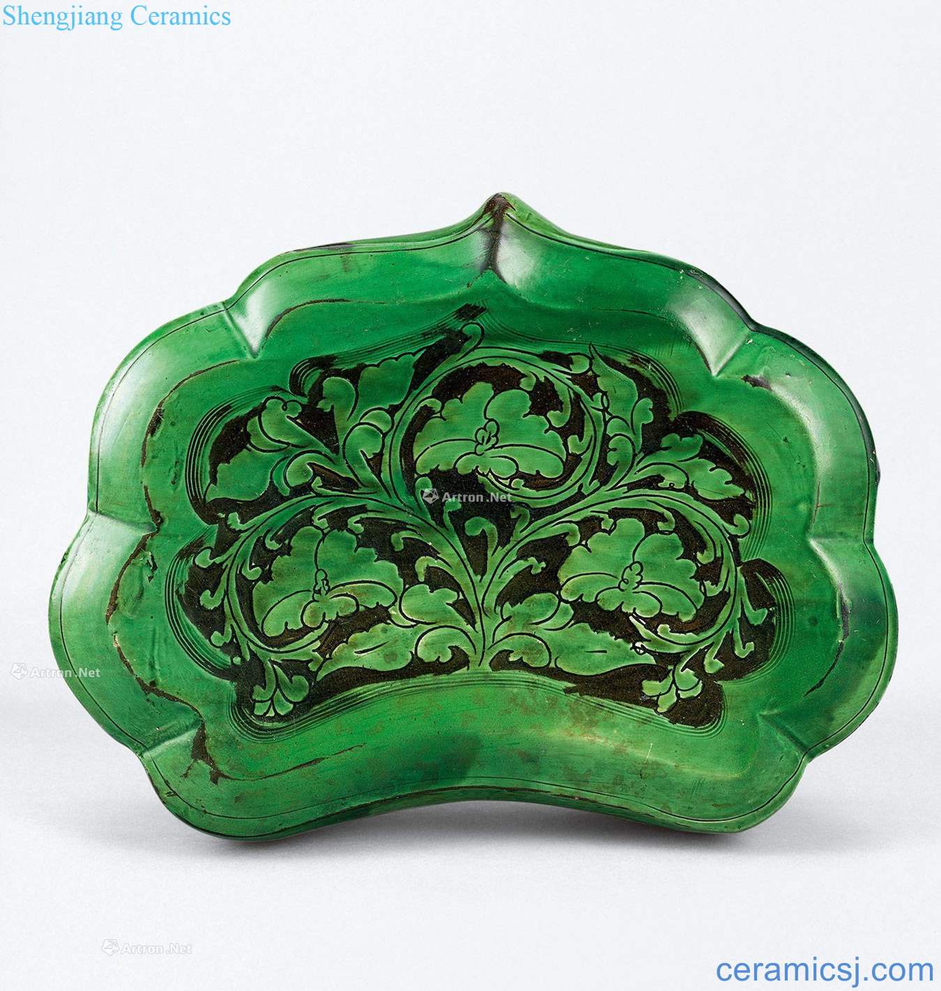 gold Green glaze pick carved porcelain pillow