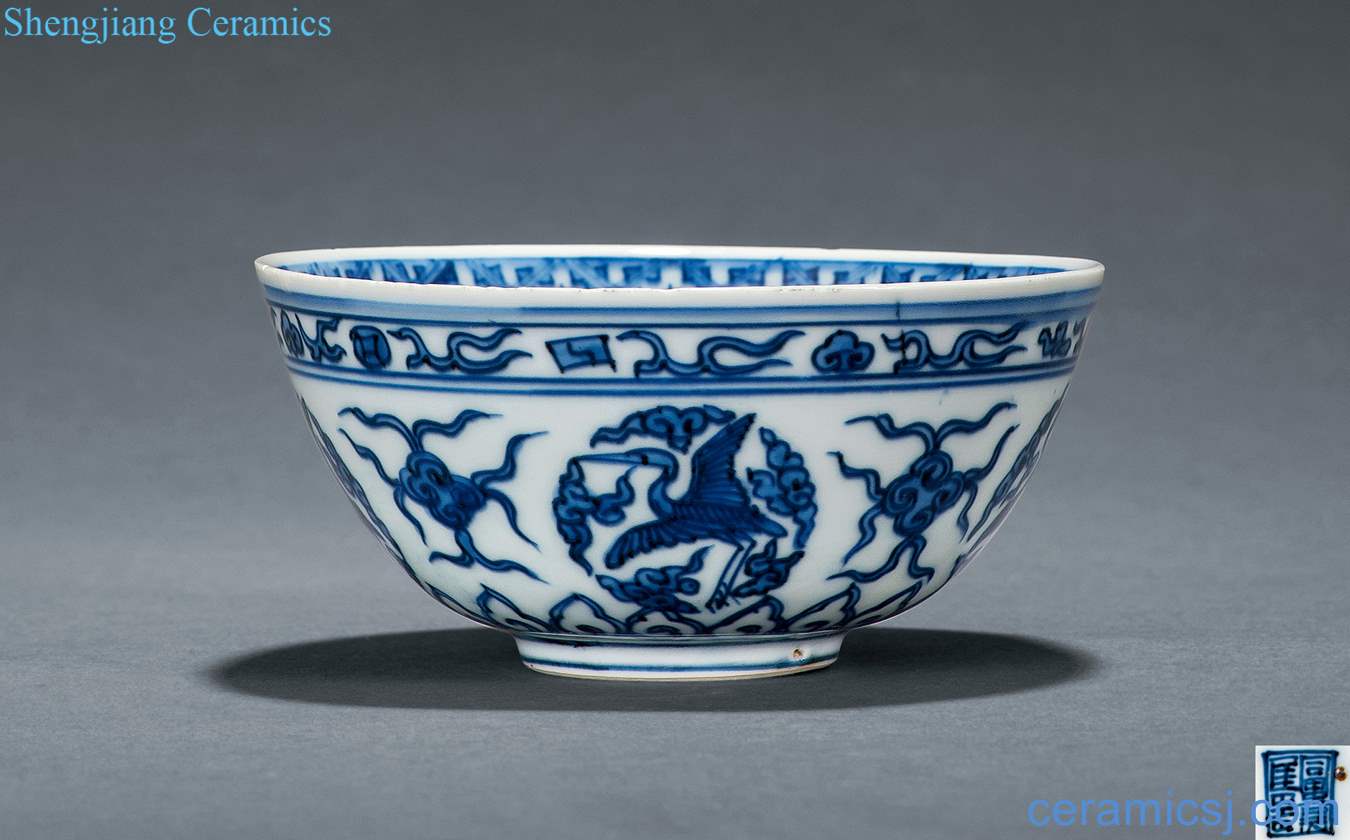 Ming wanli Blue and white crane shou wen bowl