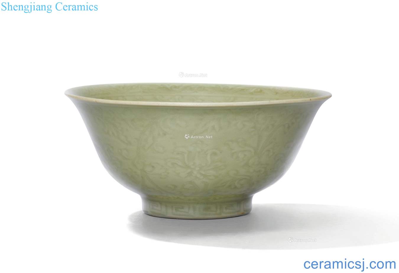 Ming Longquan green glaze branch lotus green-splashed bowls