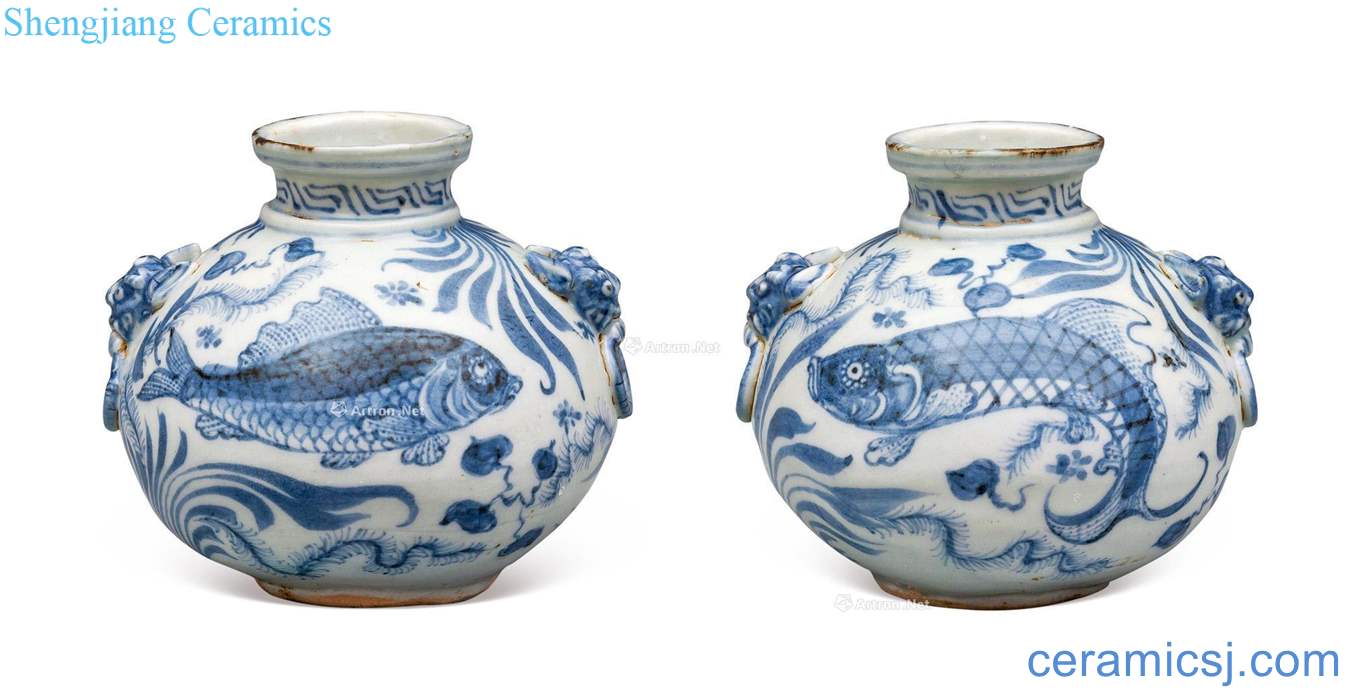yuan Blue and white fish basket cans