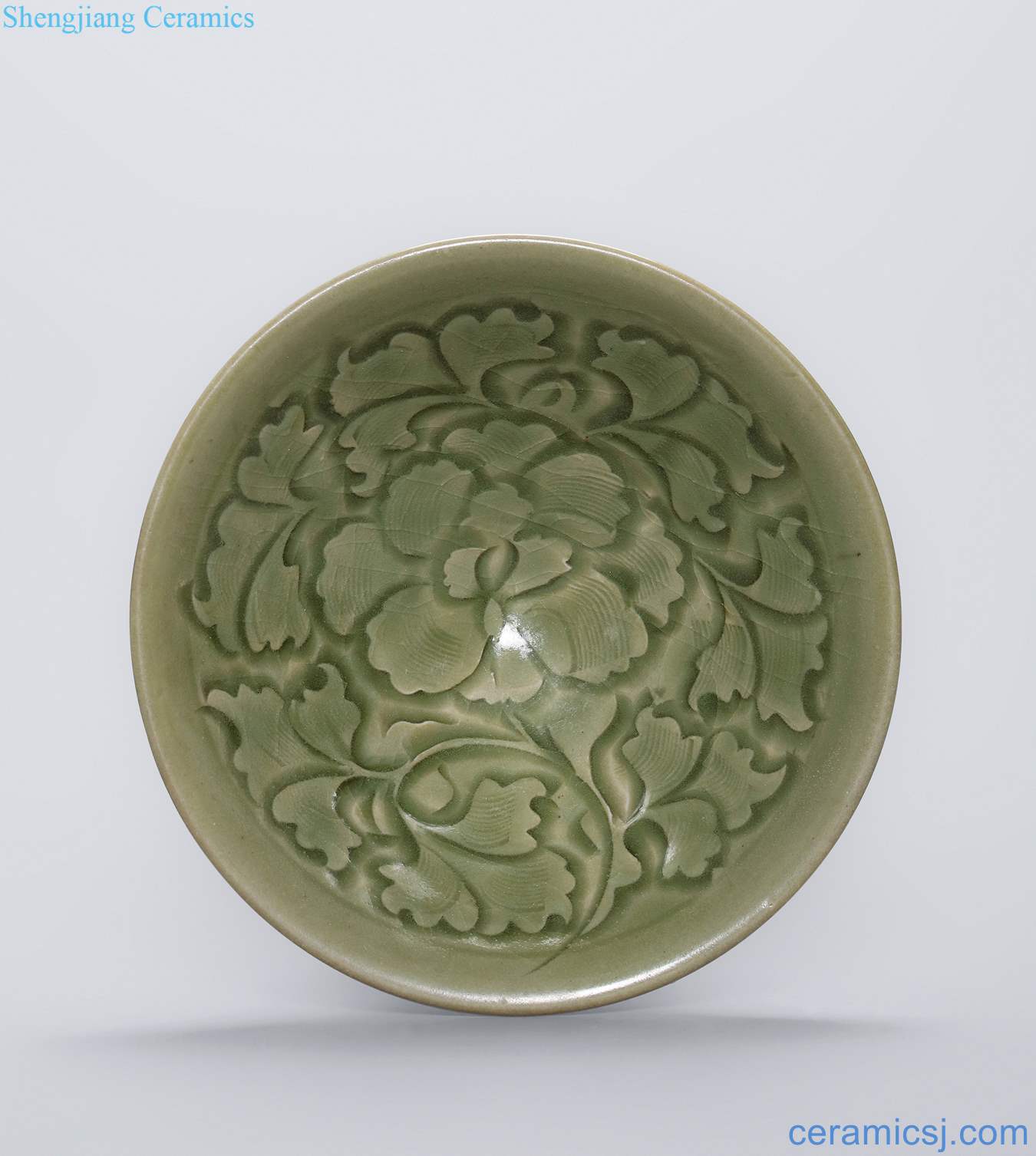 Northern song dynasty (960-1127), yao state kiln green glaze score flower peony green-splashed bowls