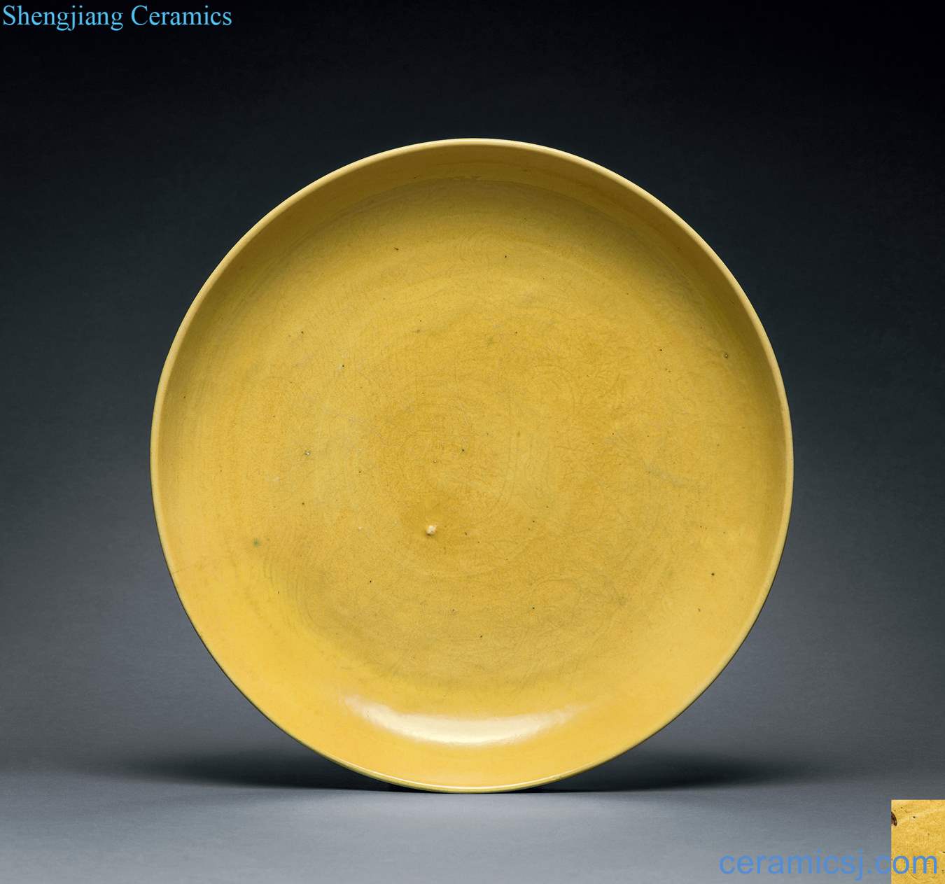 Ming jiajing Dark yellow glaze carved dragon pattern plate