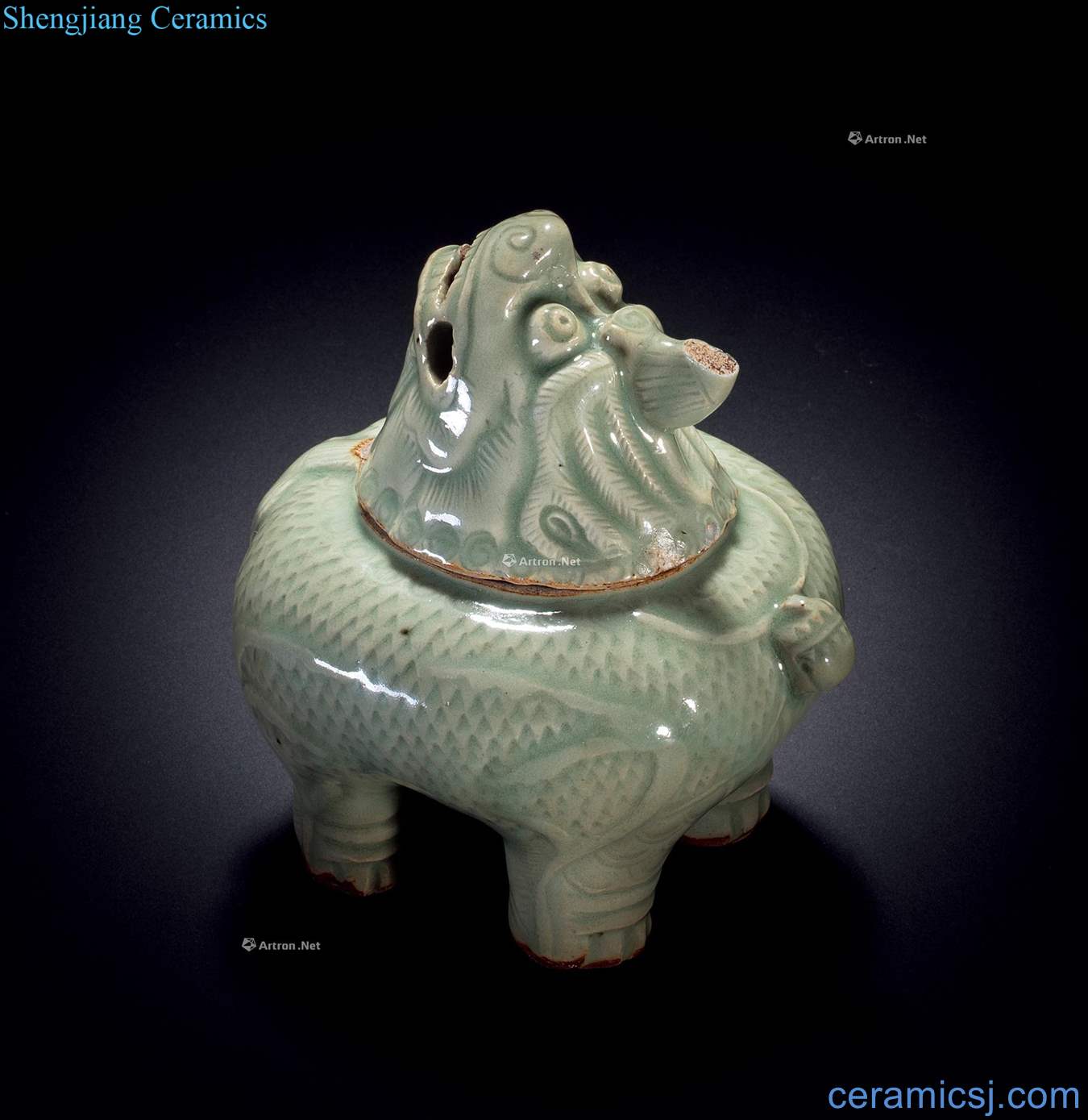 Ming Longquan celadon unicorn sweet fume