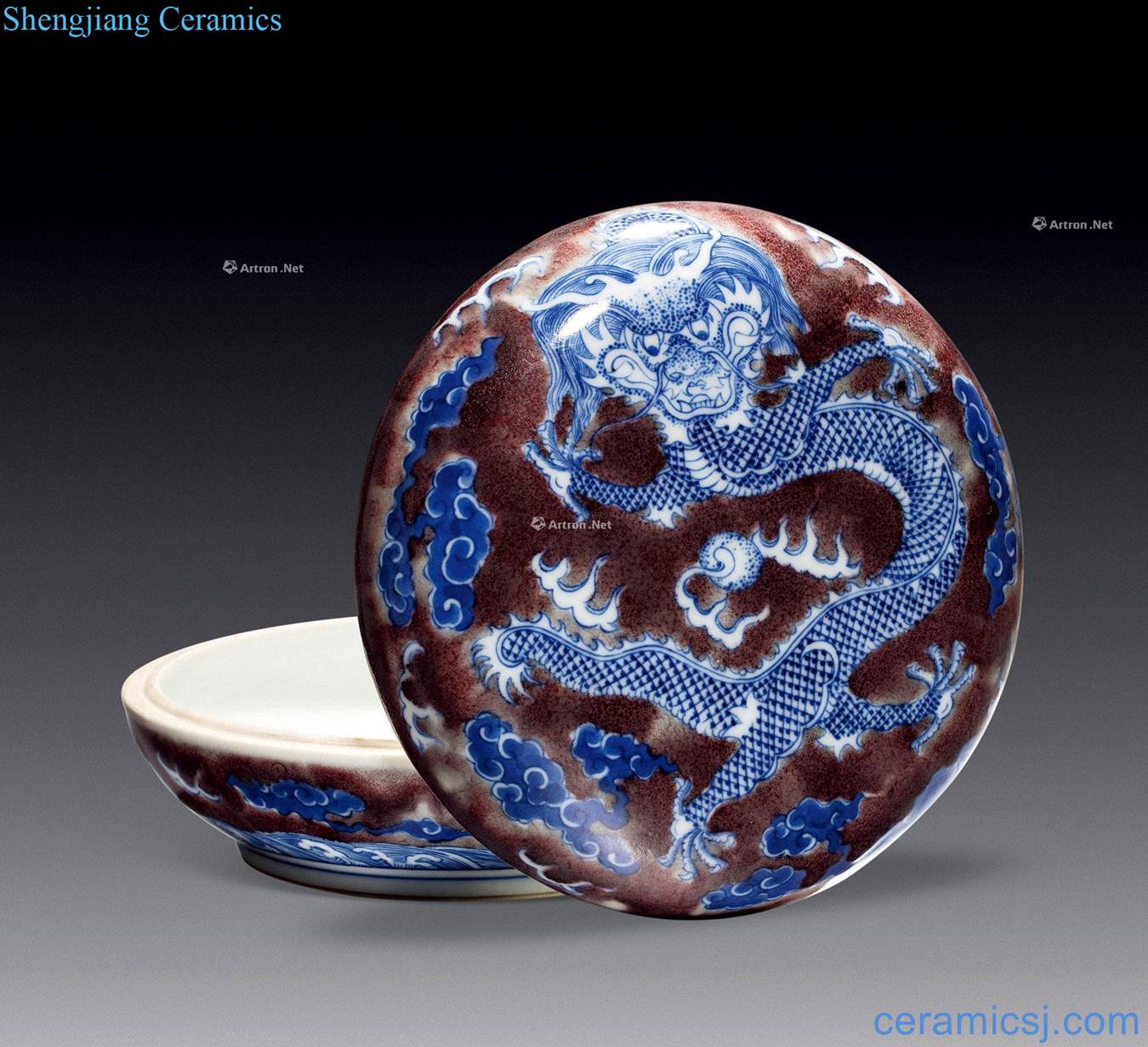 Qing daoguang Blue and white youligong red dragon grain cover box