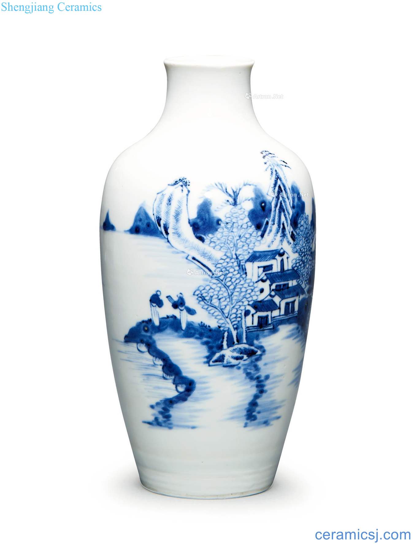 Qing qianlong blue bottle "with piano and relatives figure"