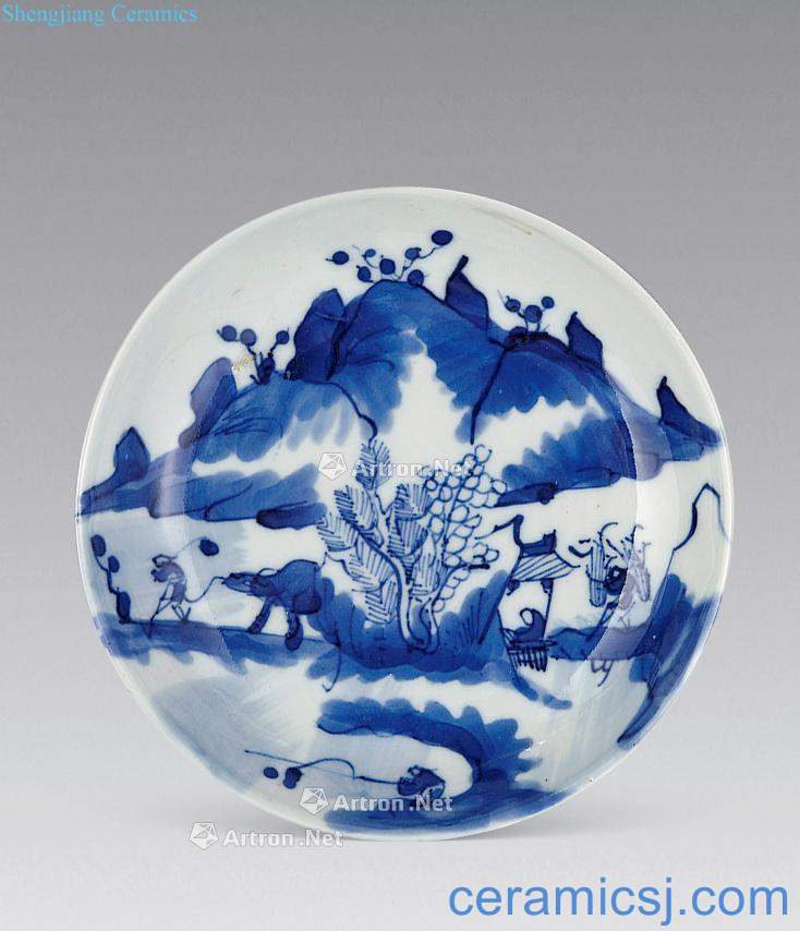 qing Blue and white landscape disc