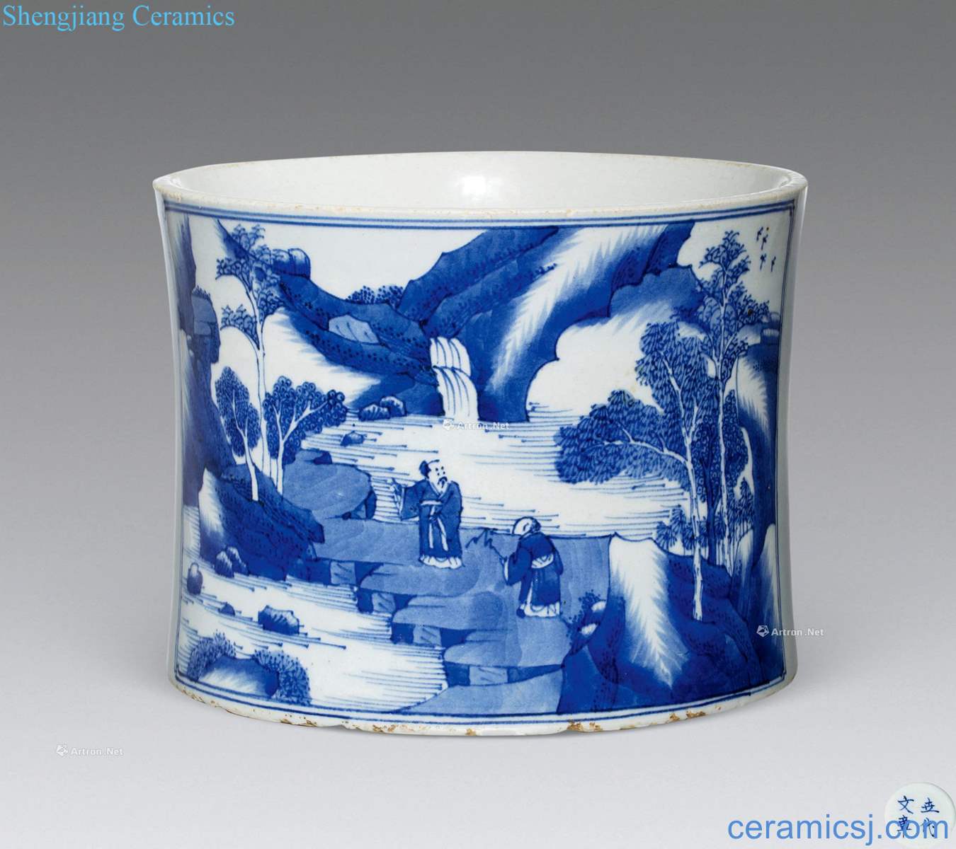 The qing emperor kangxi Blue and white huxi send brush pot