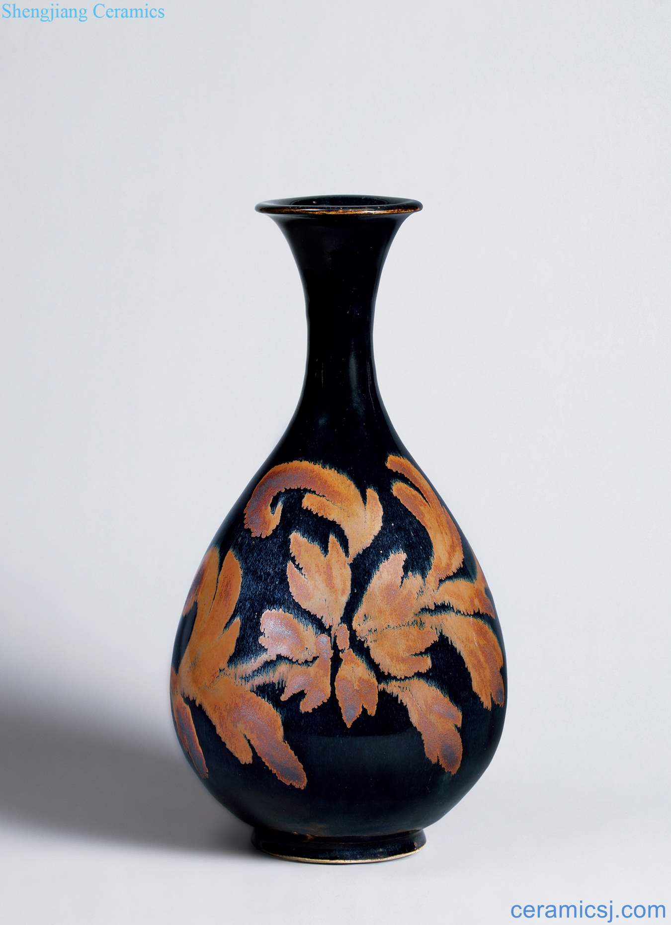 Northern song dynasty (960-1127) and gold (1115-1234), the black glaze rust flower leaf veins okho spring bottle