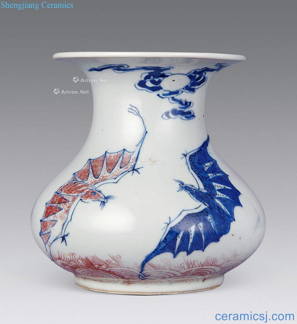 Qing dynasty blue-and-white youligong hongyun bat bottle