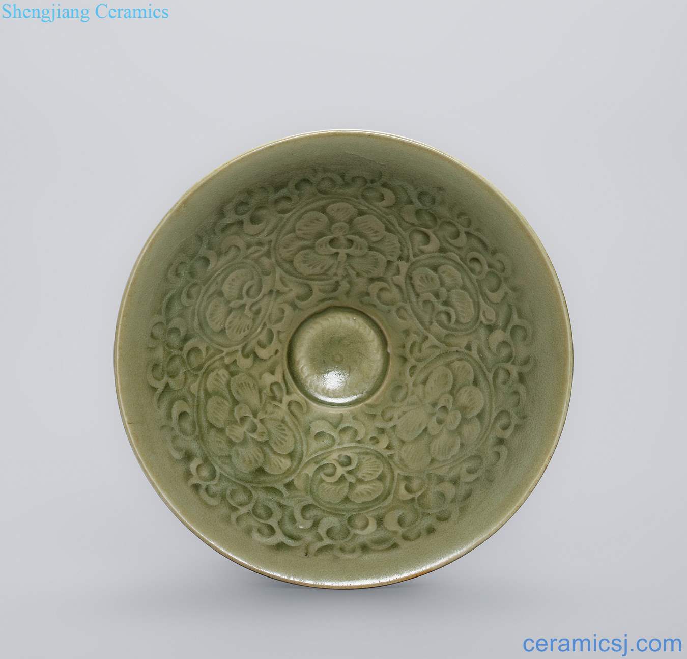 Northern song dynasty (960-1127), yao state kiln green printed glaze peony green-splashed bowls