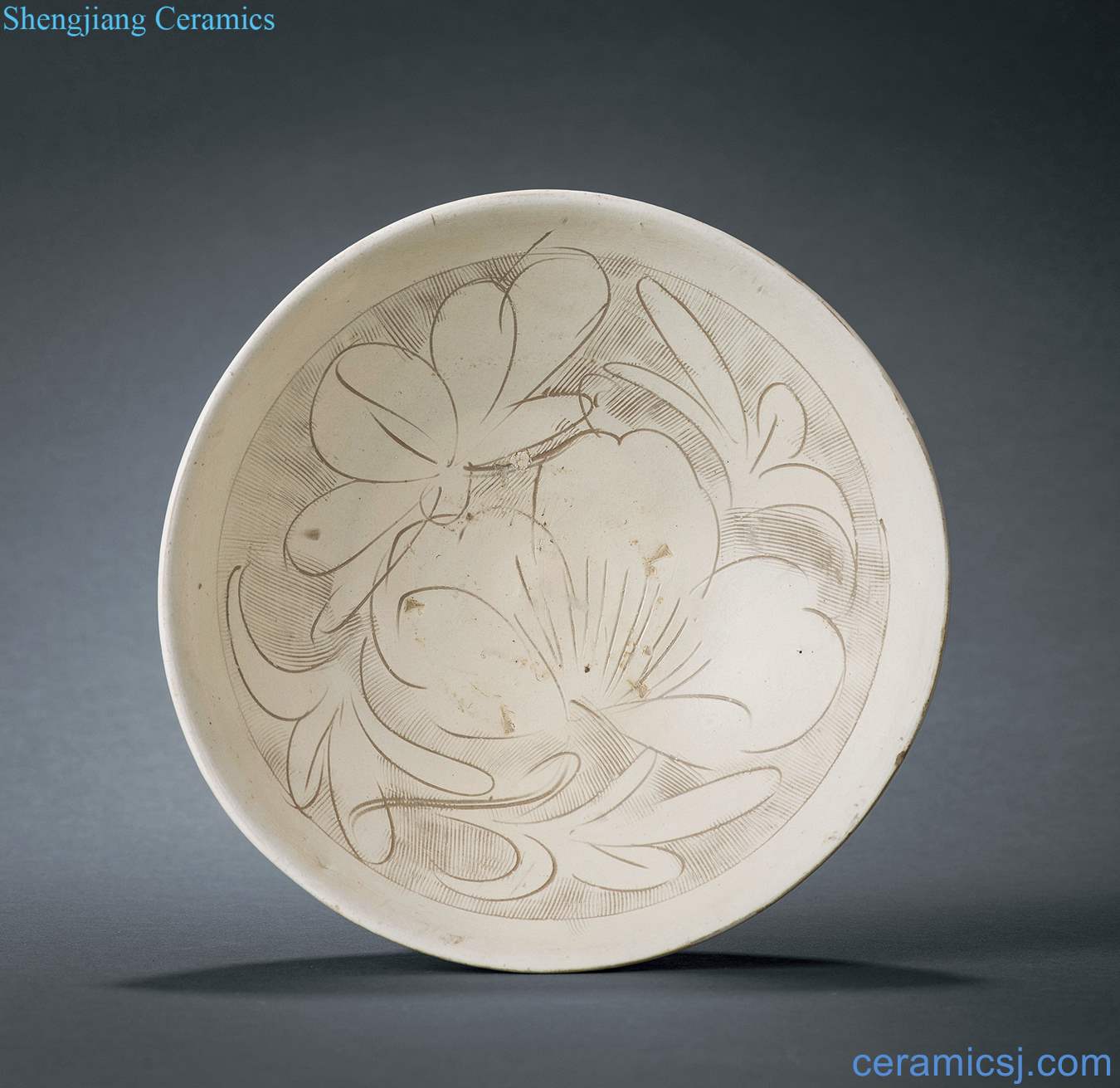 Northern song dynasty magnetic state kiln carved flower flower green-splashed bowls