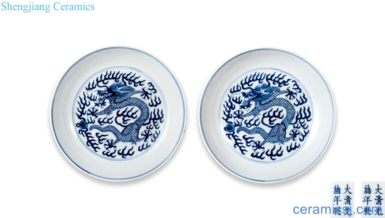 Qing guangxu Blue and white YunLongWen plate (a)