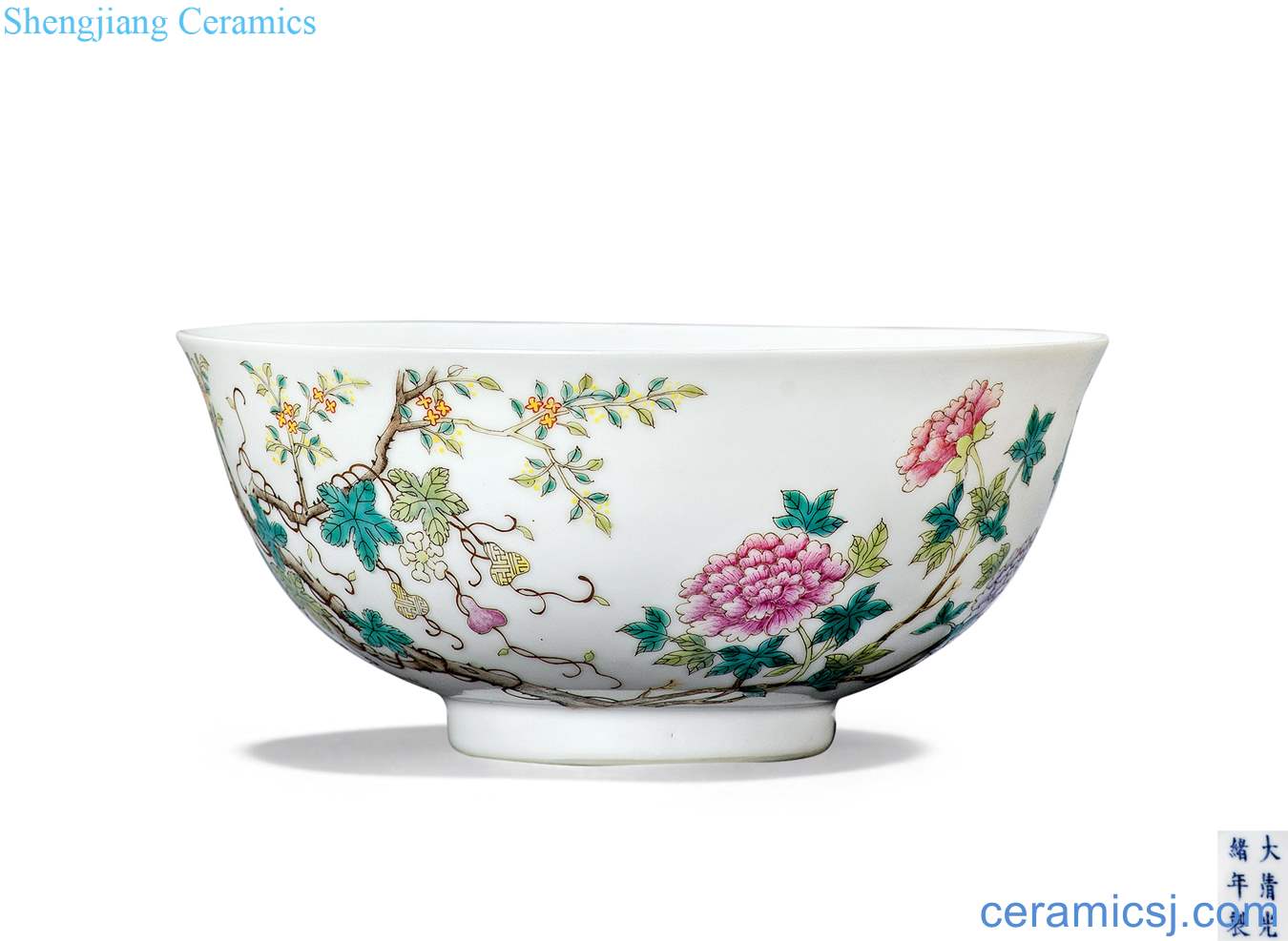 Pastel flowers reign of qing emperor guangxu green-splashed bowls