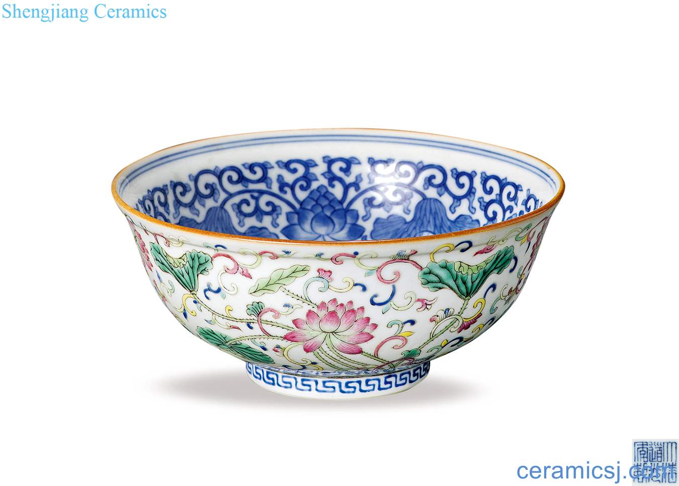 Qing daoguang Blue and white enamel lotus pond green-splashed bowls