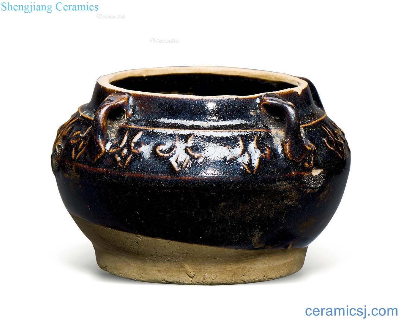 The song dynasty Shanxi black glaze printing four cans