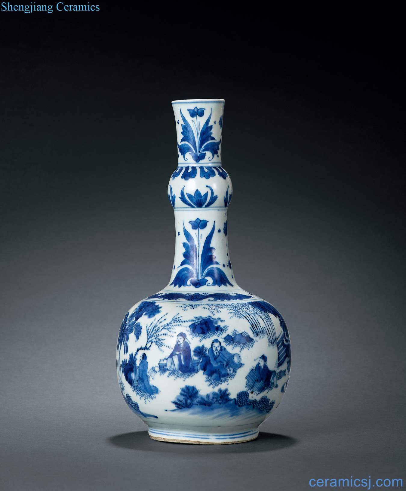 Ming chongzhen Blue and white bamboo seven sages of the reward bottle