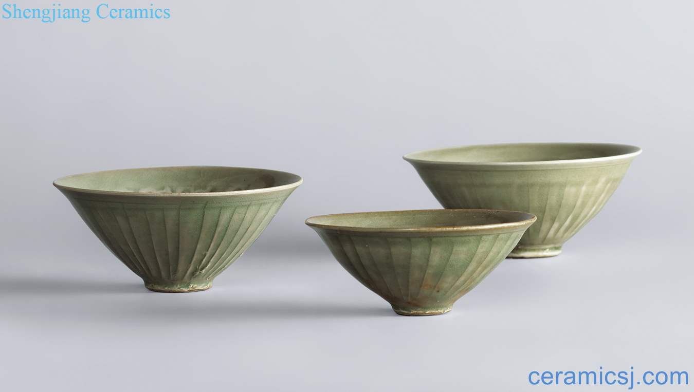 Northern song dynasty (960-1127), yao state kiln green glaze printing small bowl (a group of three)