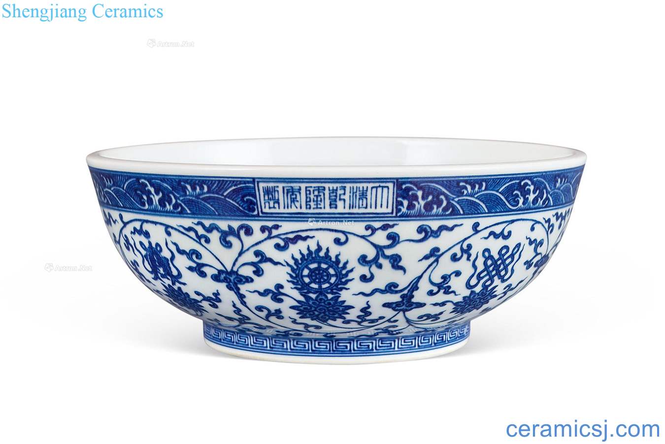 Qing qianlong Blue and white eight auspicious flower grain exposure to bowl