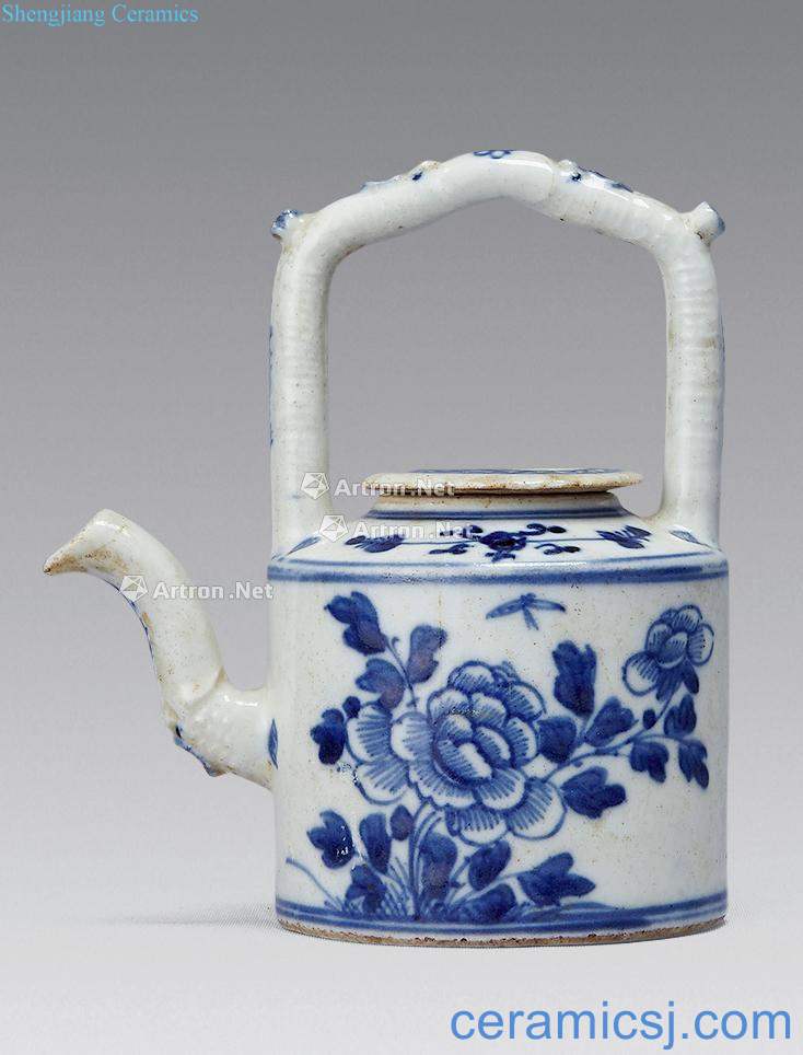 Qing dynasty blue-and-white girder pot of flowers