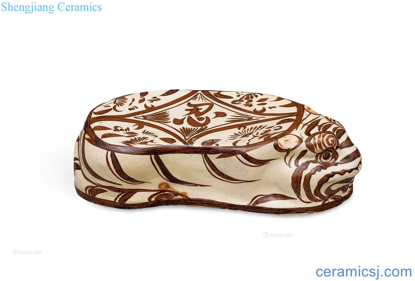 The song dynasty Magnetic state kiln brown color lines tiger porcelain pillow "endure" word