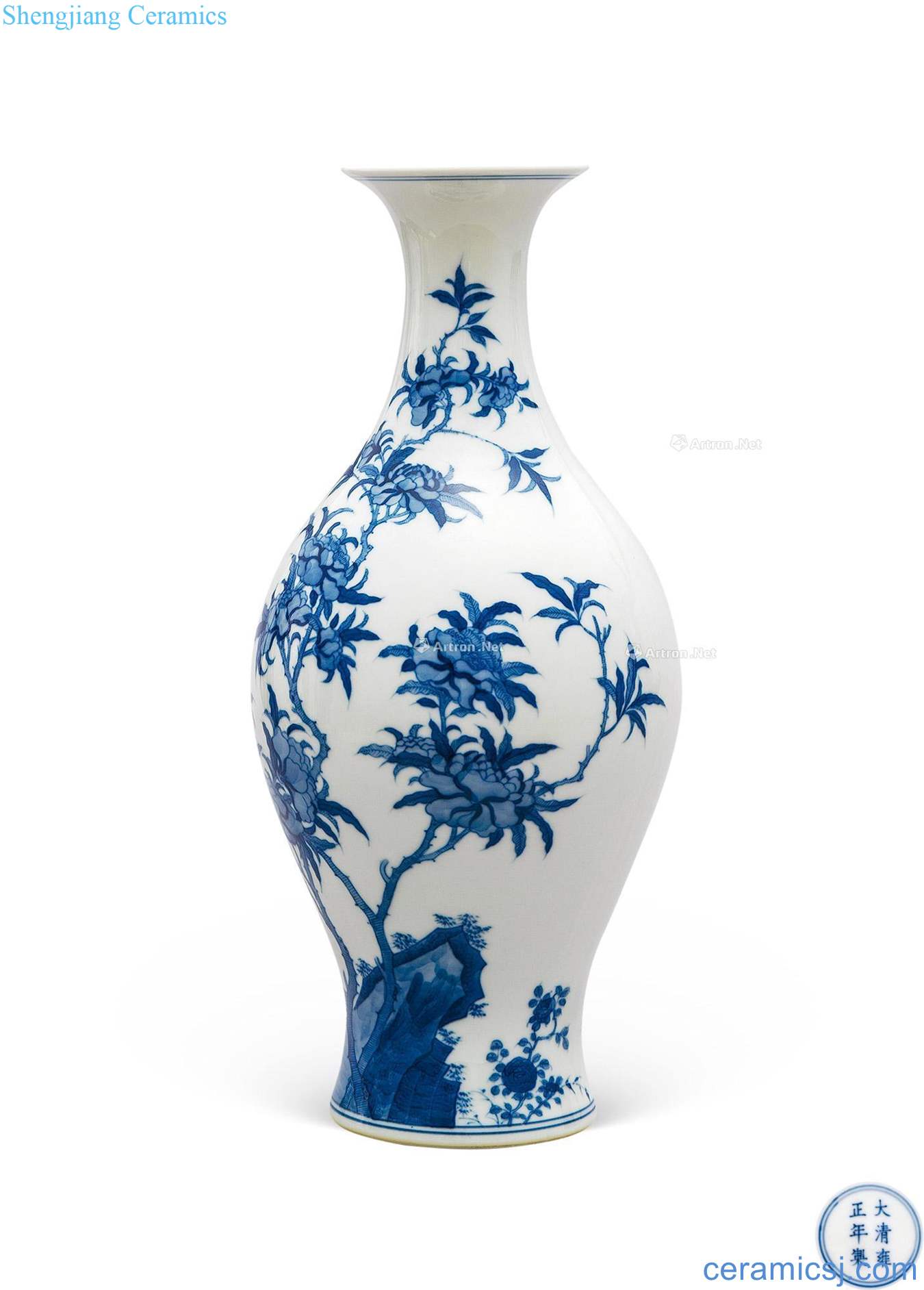 Qing yongzheng Blue and white peach stone grain olive bottle