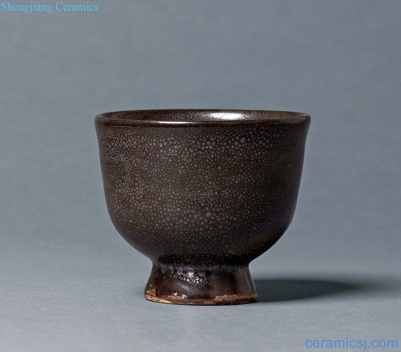 Gold and black glaze oil droplets footed bowl