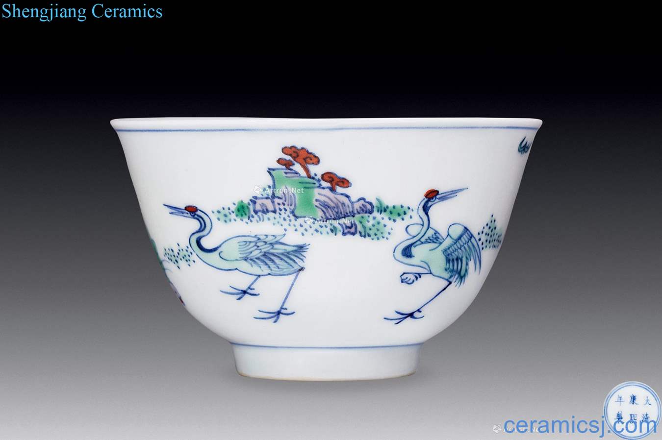 The qing emperor kangxi bucket color bowl pine crane characters