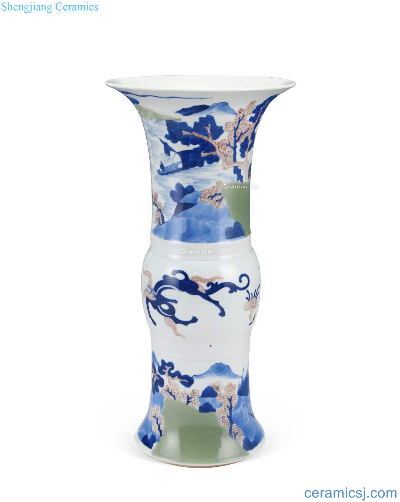 The qing emperor kangxi Blue and white youligong landscape character dragon vase with flowers