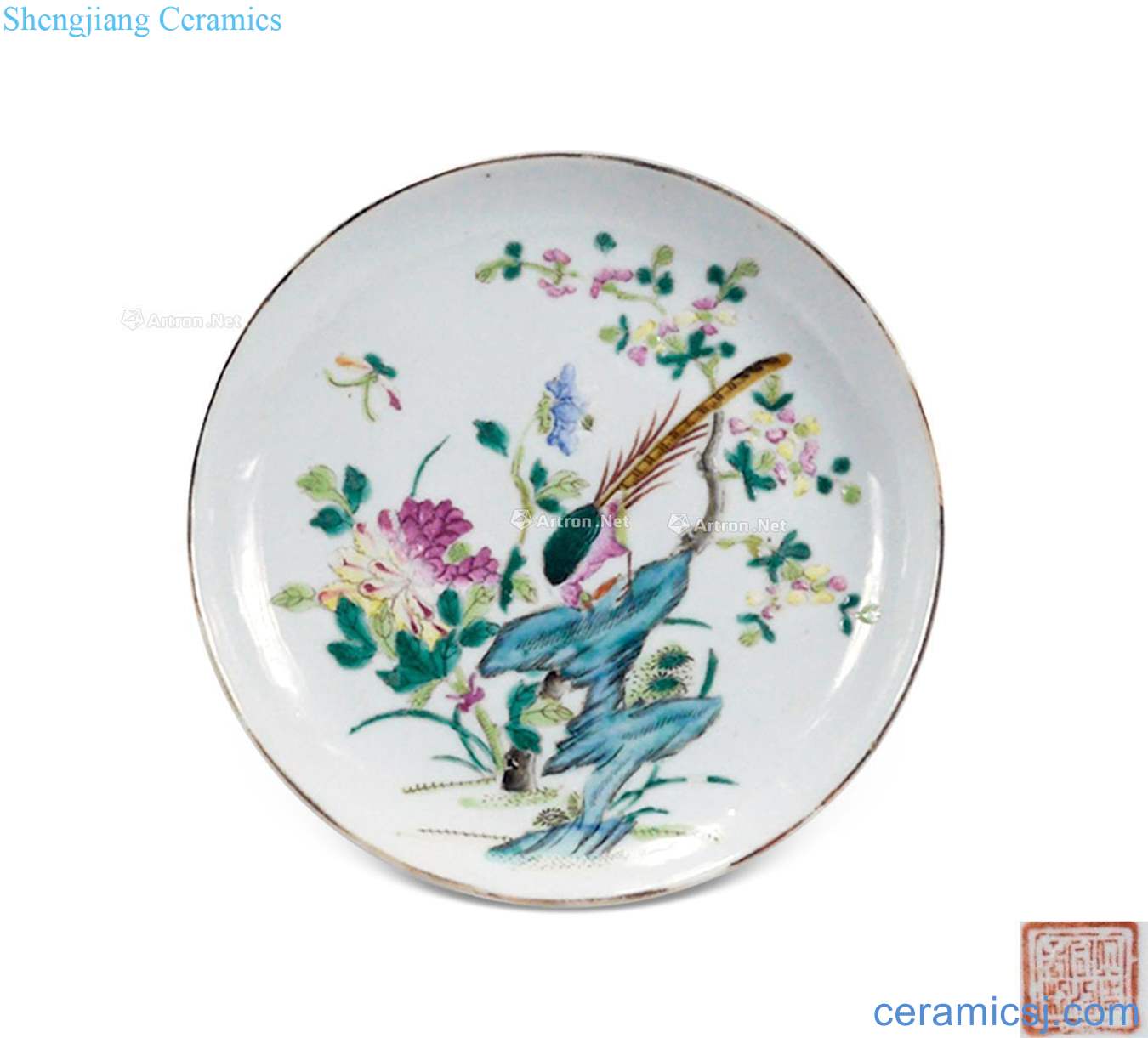 Bats grain powder enamel phoenix peony figure disc