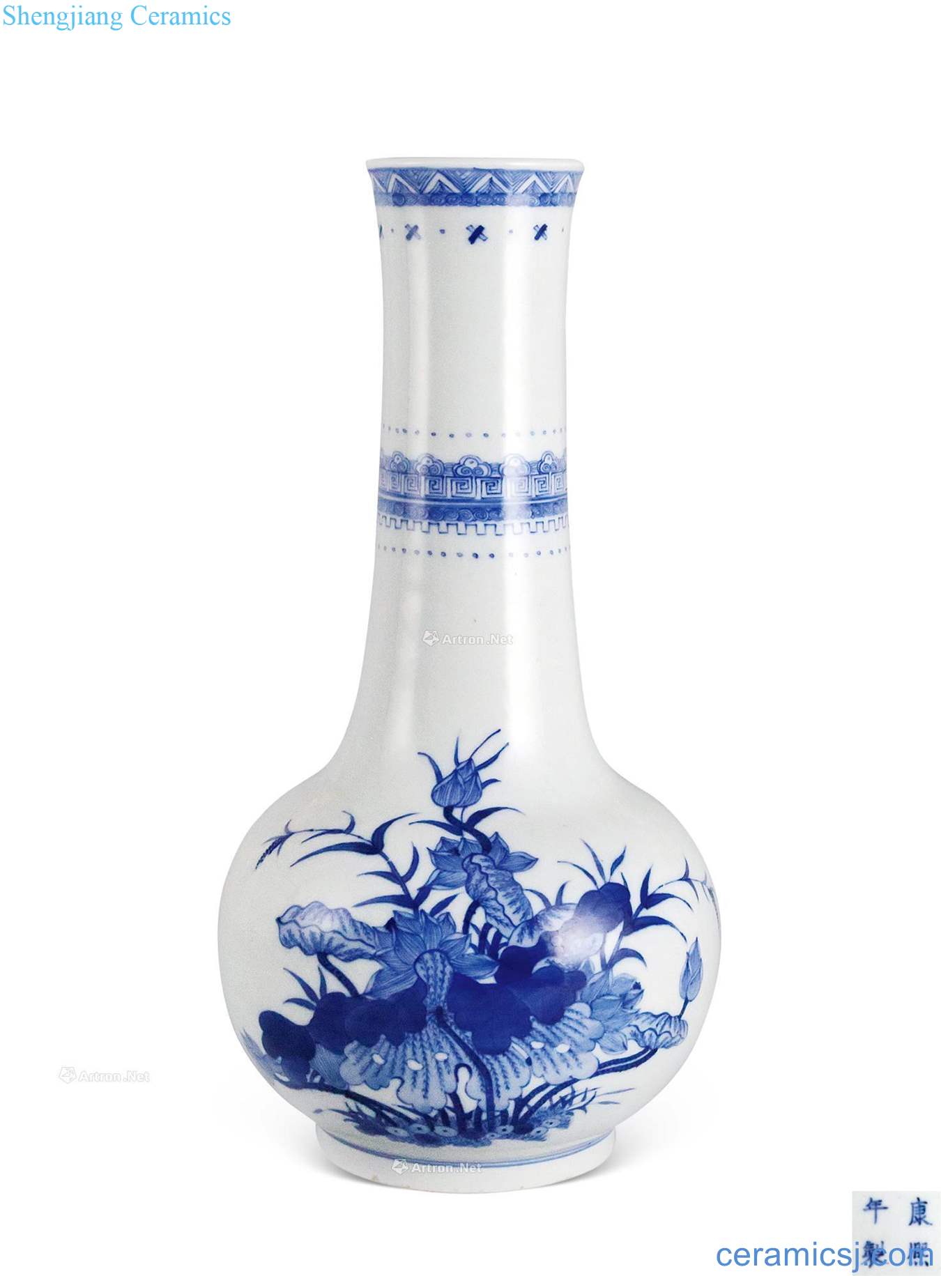qing Blue and white flower poem lines the flask