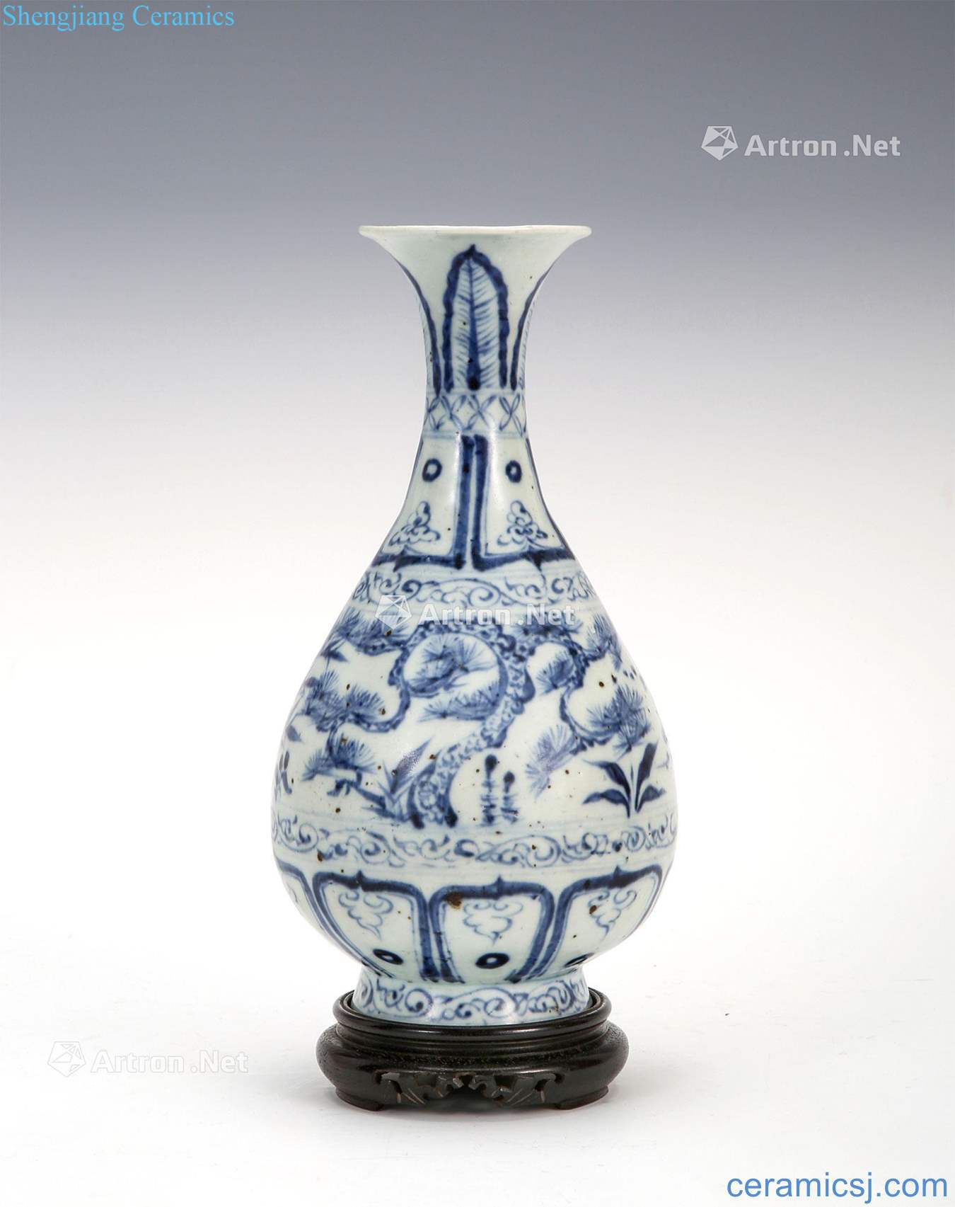 yuan Blue and white shochiku MeiWen okho spring bottle