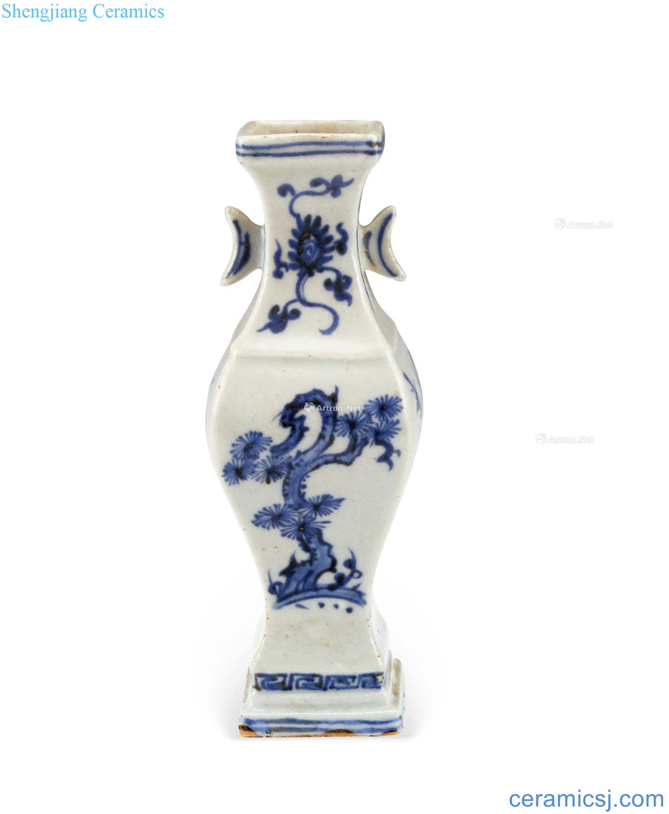 MingZhengDe Blue and white square small bottle