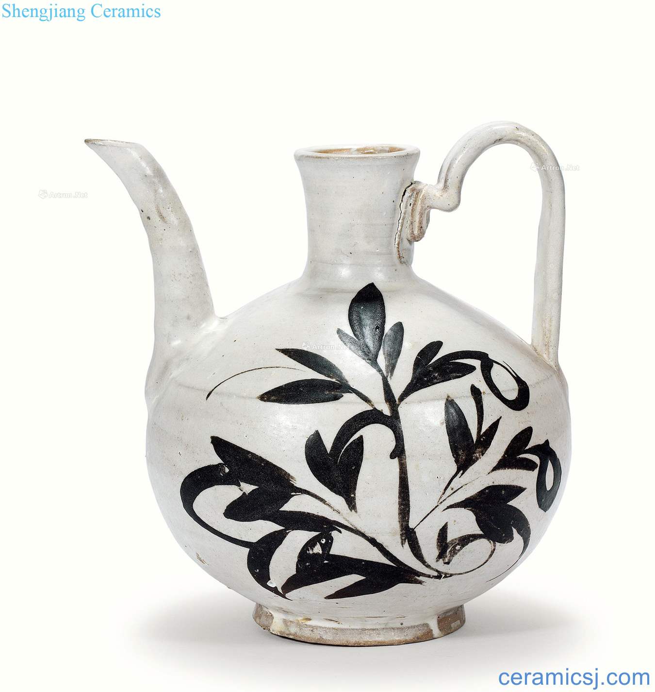 Magnetic state kiln in song dynasty, white-floored black flower ewer