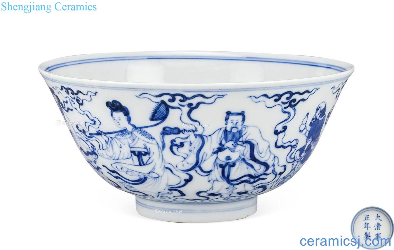 Qing yongzheng Blue and white the eight immortals 盌 characters