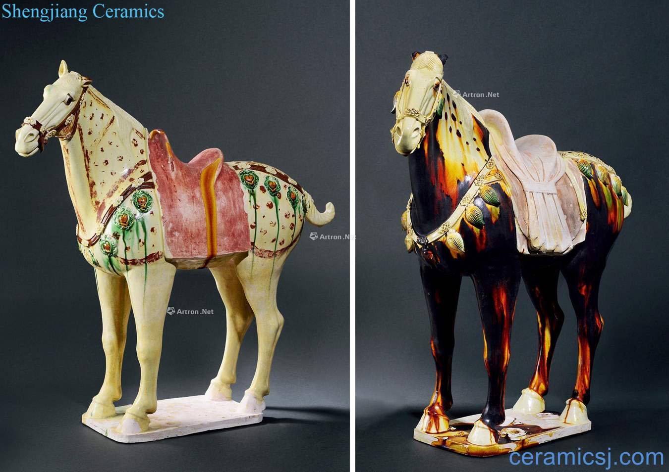 The tang dynasty Three-color applique hanging bell horses (a)