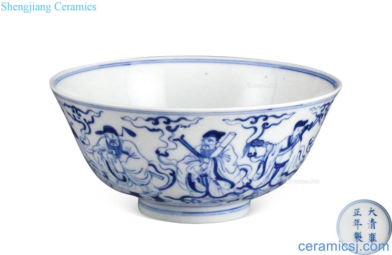 Qing dynasty blue-and-white micro tracing the eight immortals story lines bowl