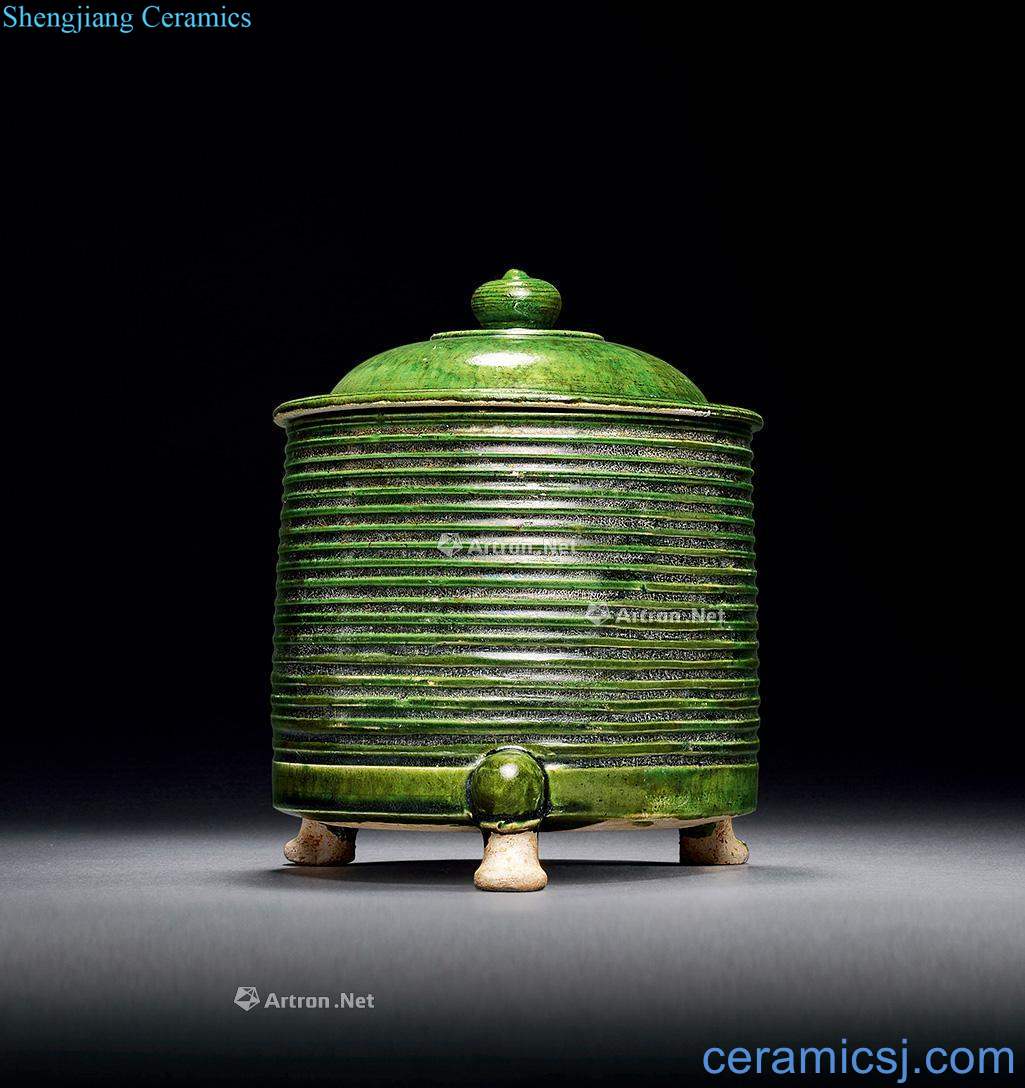The tang dynasty Three-color green glaze casket