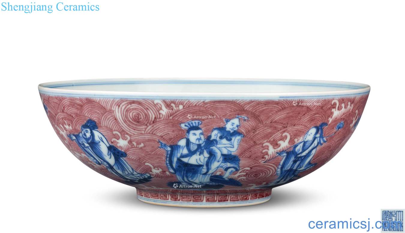 Qing qianlong Blue and white youligong the eight immortals sea water bowls