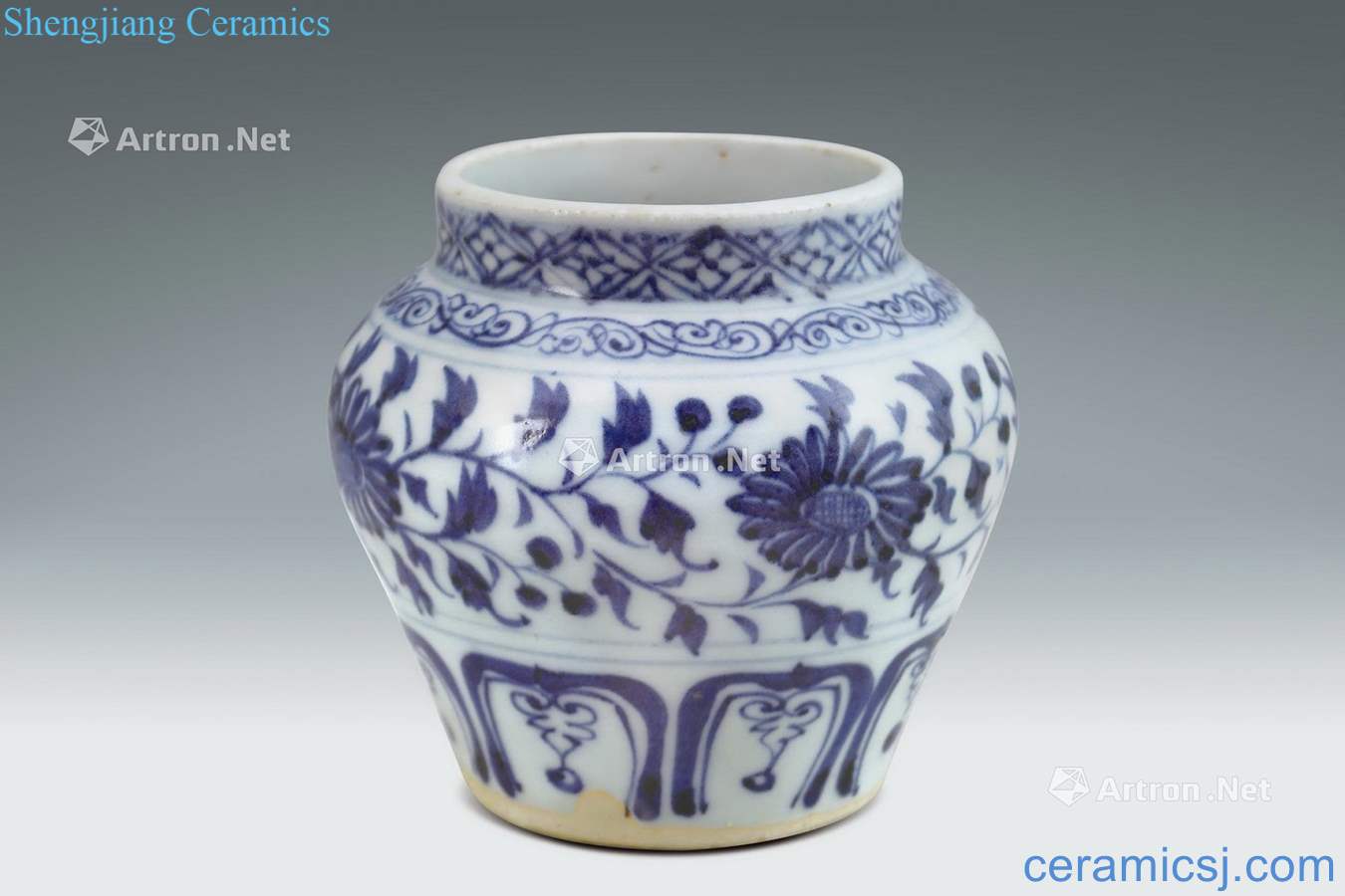 yuan Blue and white tie up flower grain tank