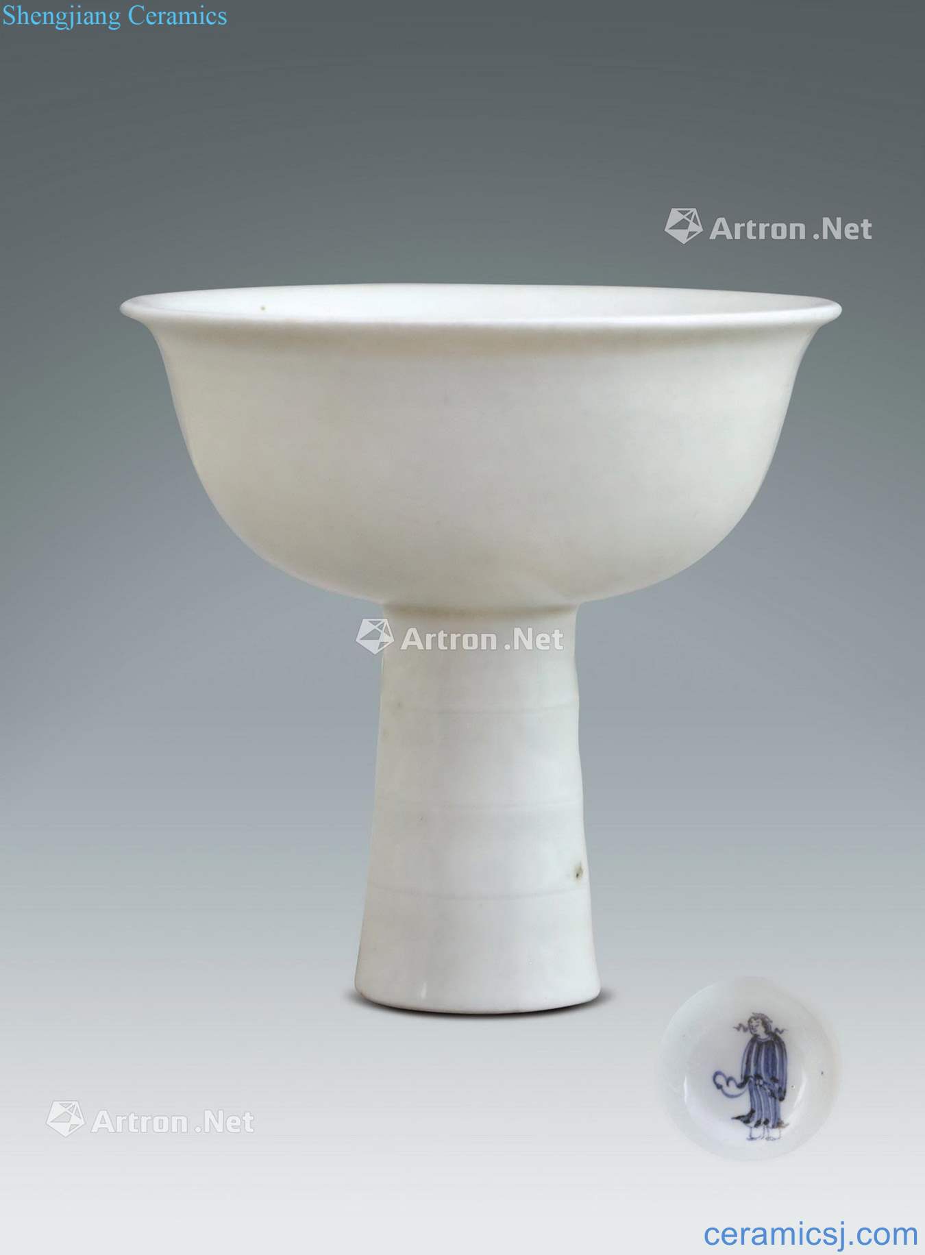 Ming Sweet white glazed porcelain character lines footed cup