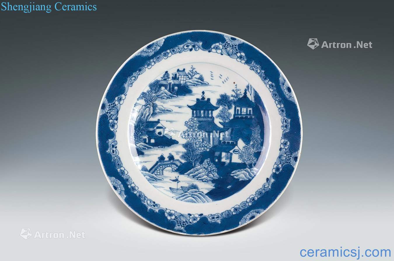qing A castle in the blue and white landscape pattern plate