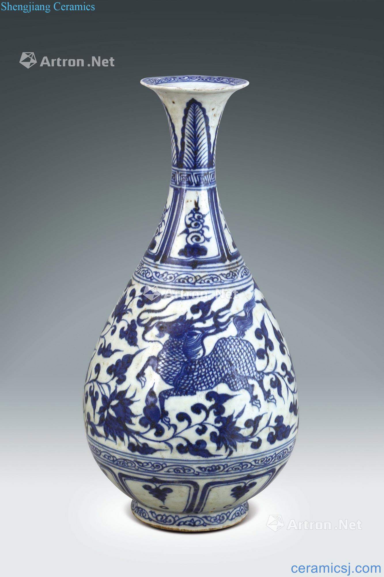 Ming Blue and white benevolent grain okho spring bottle