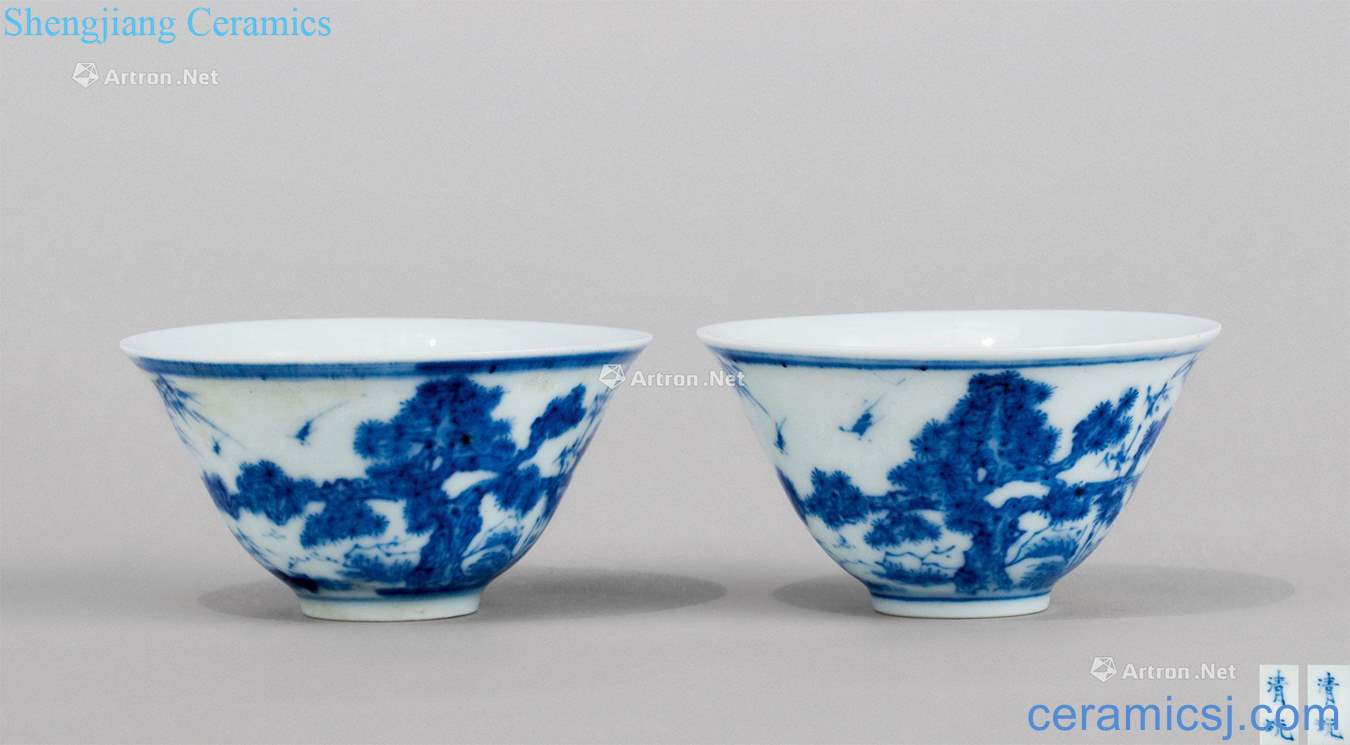 In the qing dynasty (1644-1911) blue and white shochiku MeiWen cup (a)