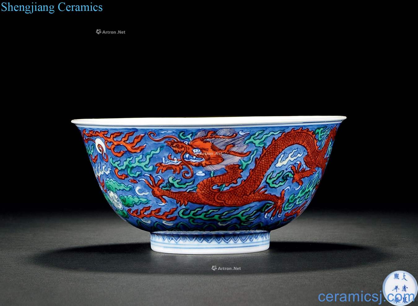 The qing emperor kangxi to bucket color blue dragon playing pearl green-splashed bowls