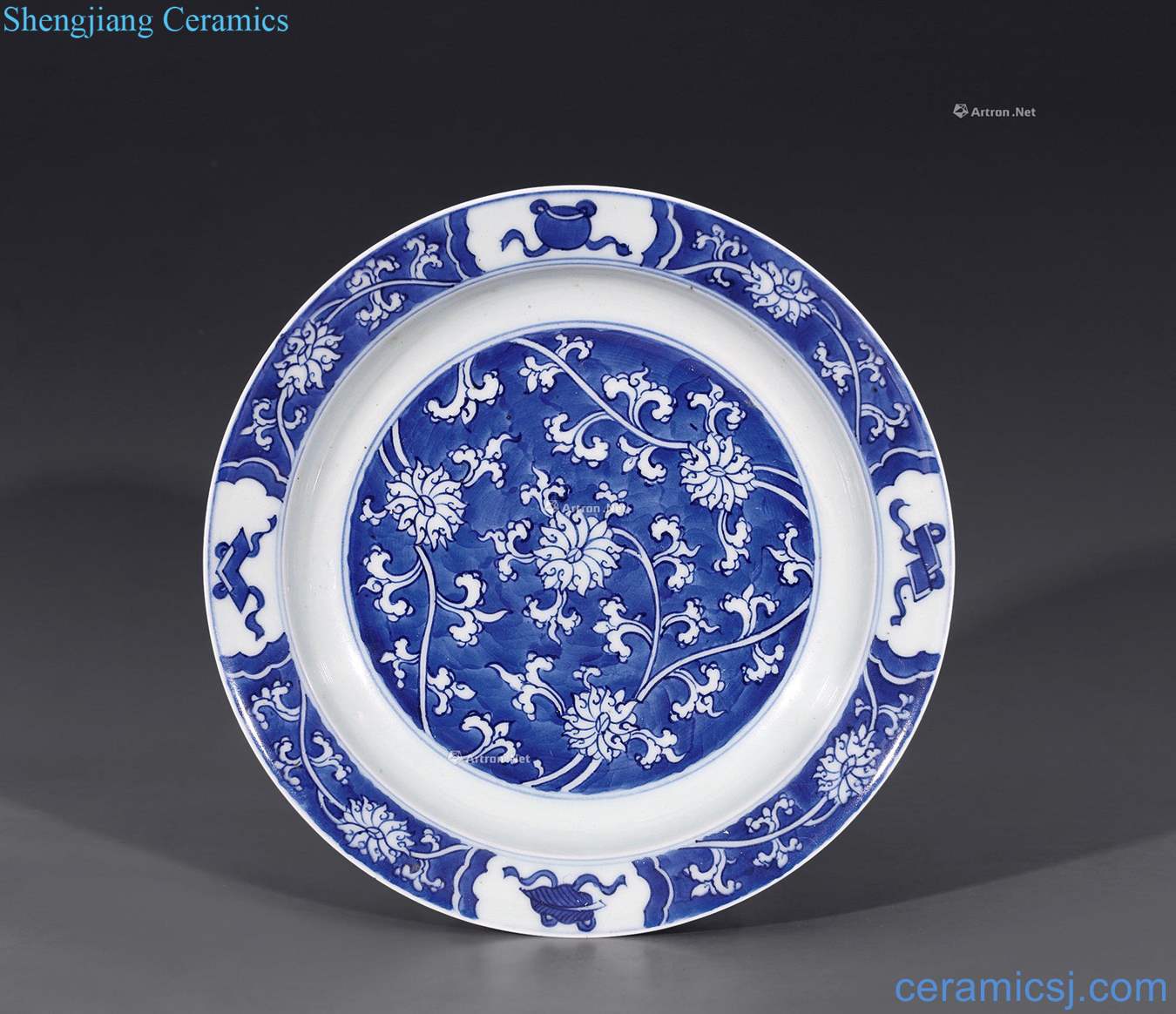 The qing emperor kangxi Dark blue and white the eight immortals lotus flower tray