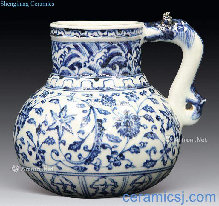 Ming xuande Blue and white dragon ear pot of flowers