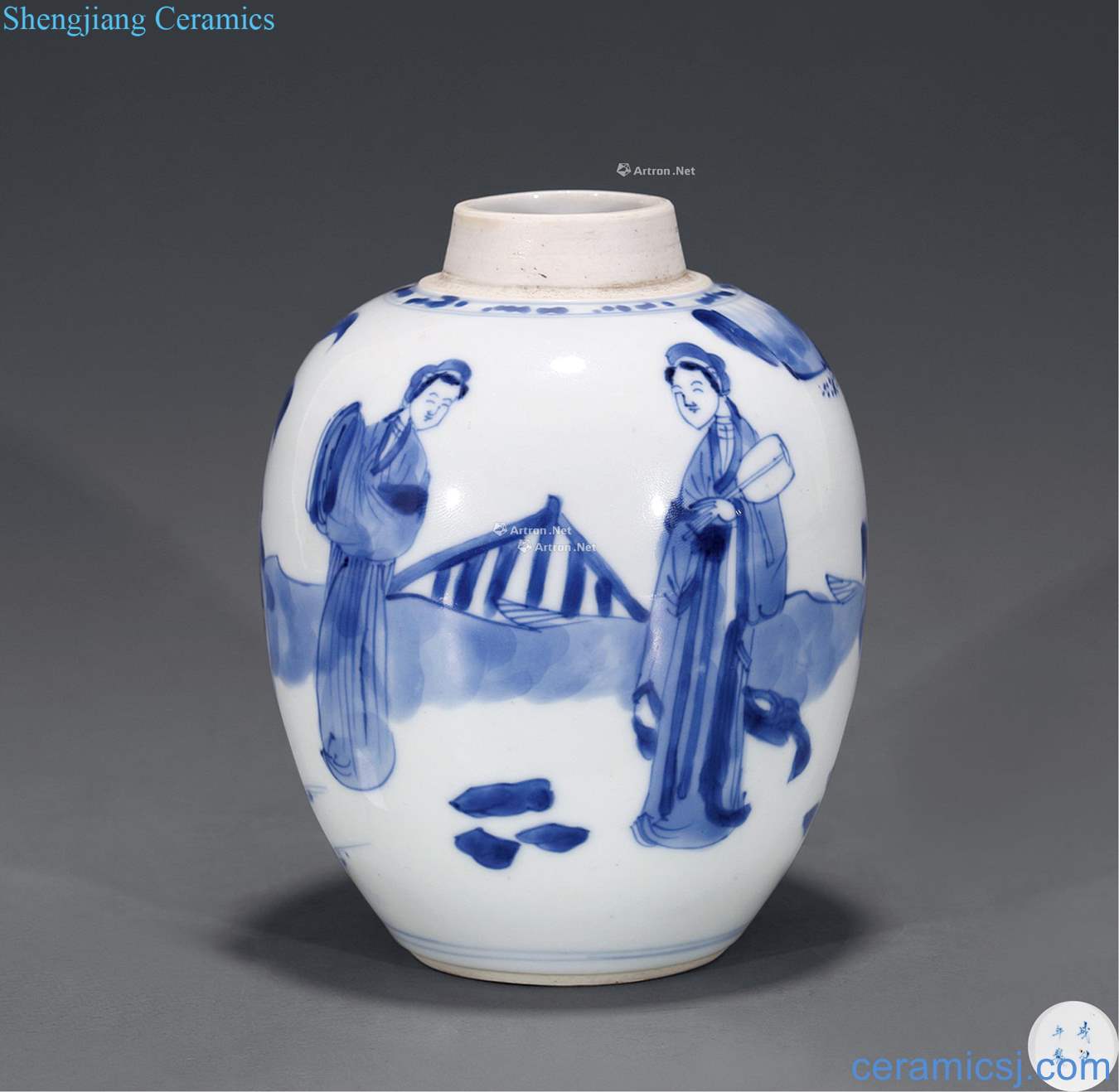The qing emperor kangxi Blue and white ladies small tank