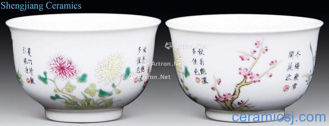 Qing xianfeng Pastel MeiLanJu bamboo four seasons flower even acknowledged bowl (a)